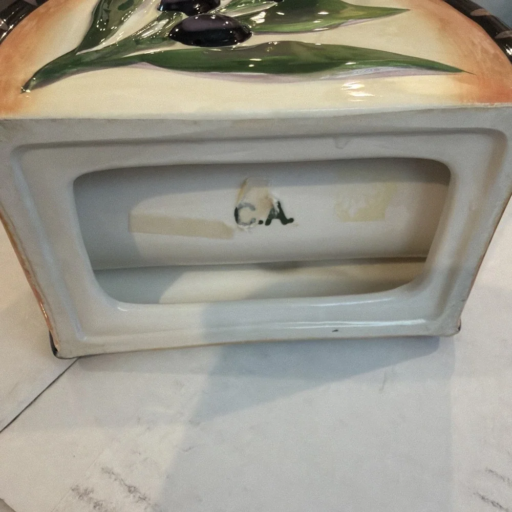 Vtg Clay Art Oliva Rustica Napkin Holder Hand Painted Stone Lite Retired‎